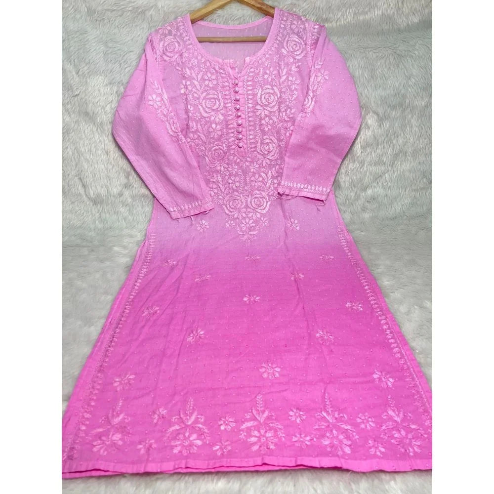 Ombre Chikankari Kurta – Light Pink