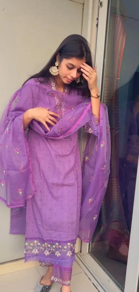 Pakistani Cotton Suit - Lavender