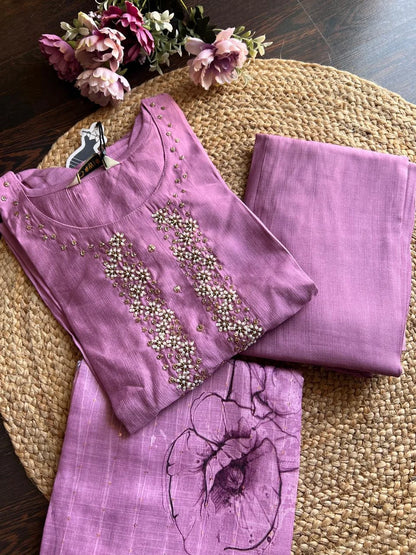 Muslin pearl suit-Lilac