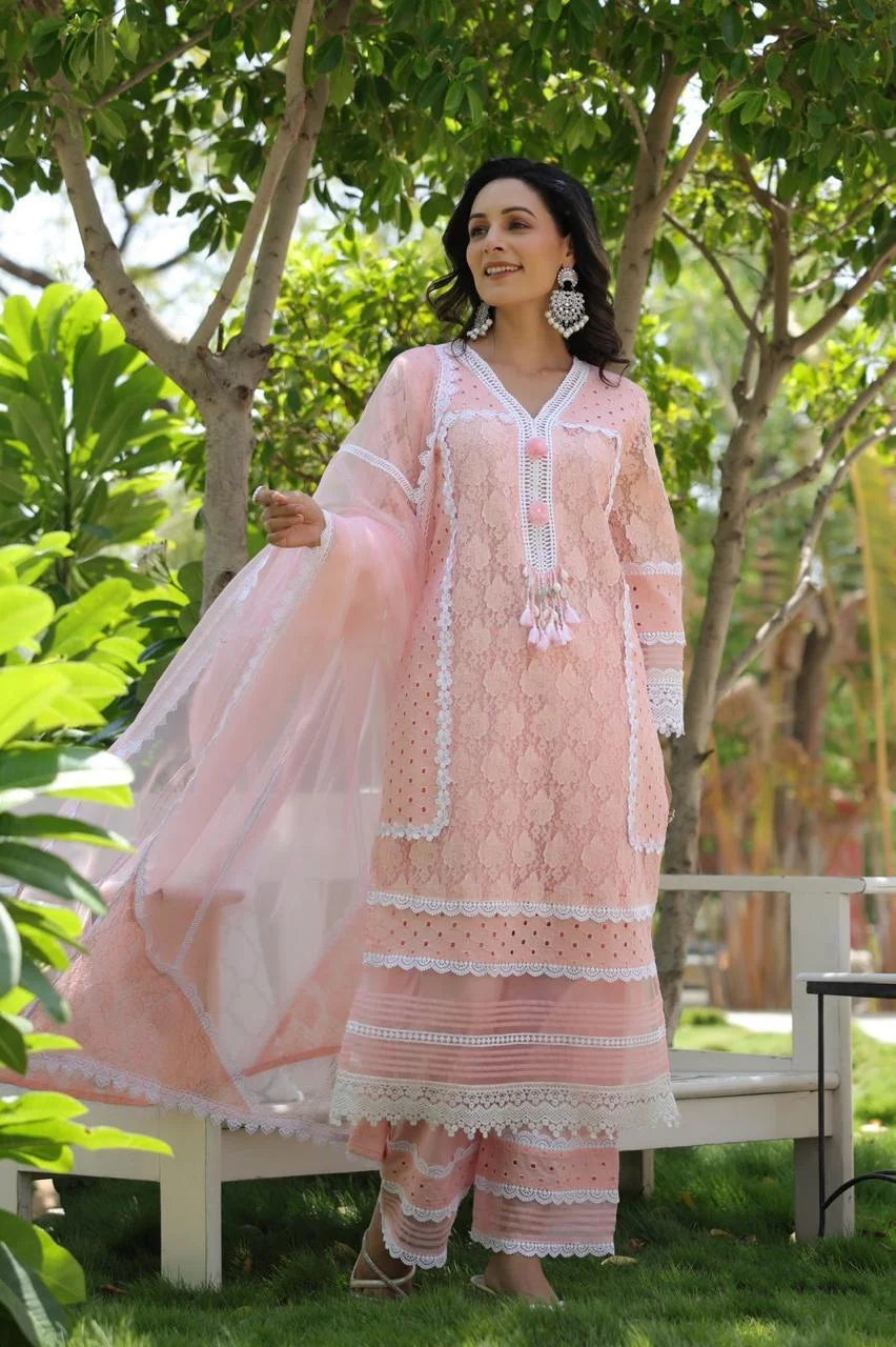 Pakistani Crochet Suit-Peach