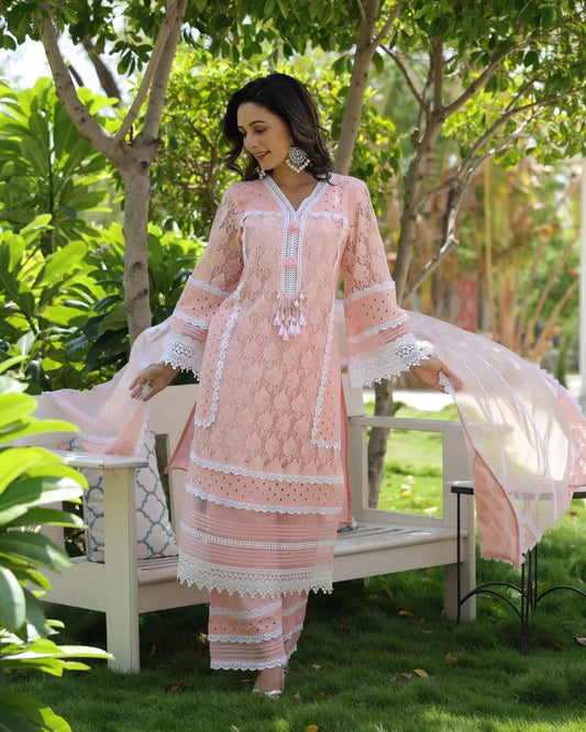 Pakistani Crochet Suit-Peach