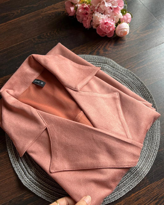 Premium Suede Coat-Blush Peach