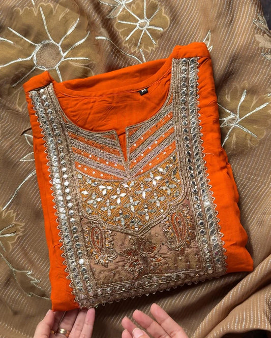Pure Dola Silk Handwork- Orange
