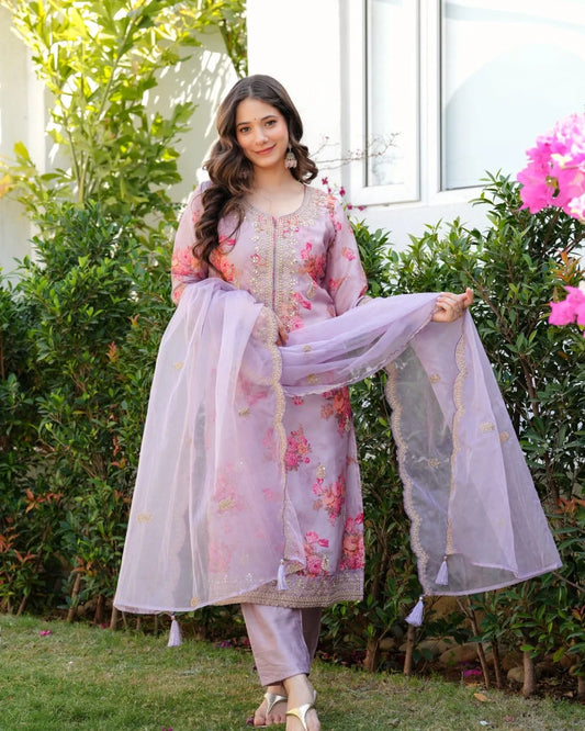 Premium Kundan ViscoseOrganza Suit – LAVENDER