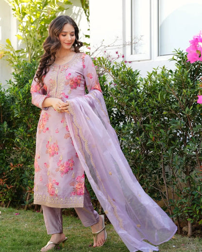 Premium Kundan ViscoseOrganza Suit – LAVENDER