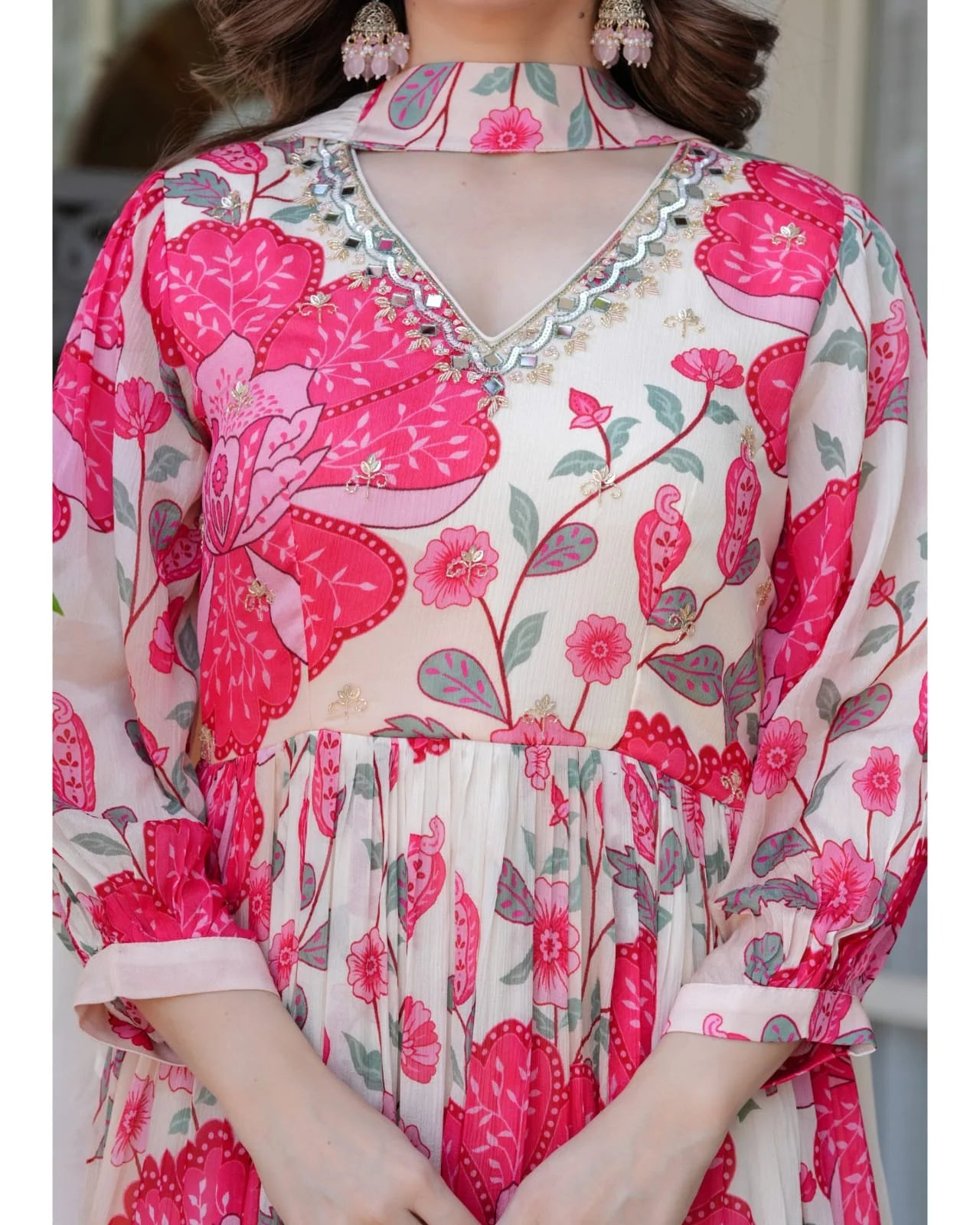Pure Chinnon Floor Length Ivory Gown With Dupatta