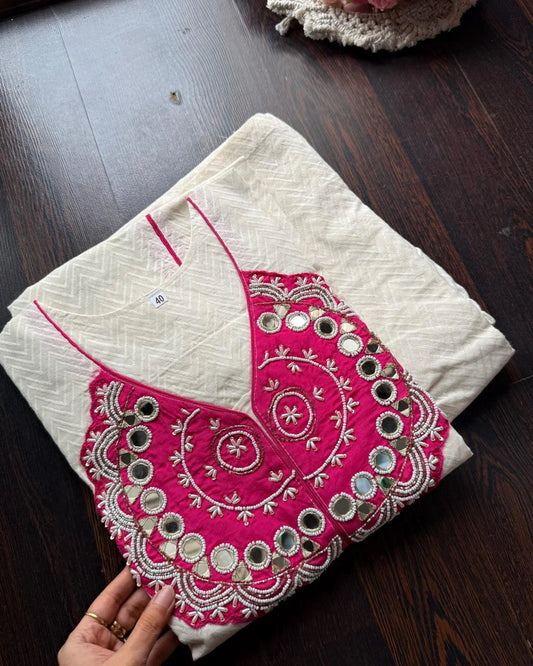 Premium Self Work Cotton Coord – Pink