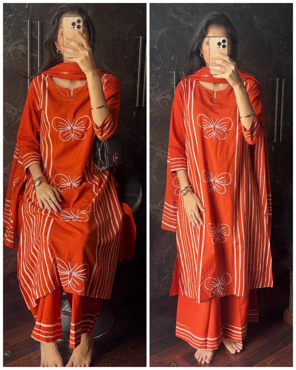 Butterfly Handwork Suit – RUST ORANGE