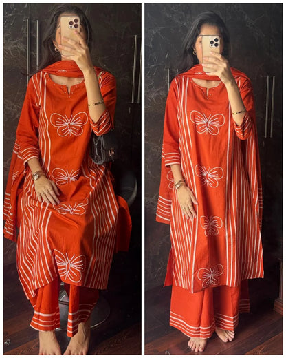 Butterfly Handwork Suit – RUST ORANGE