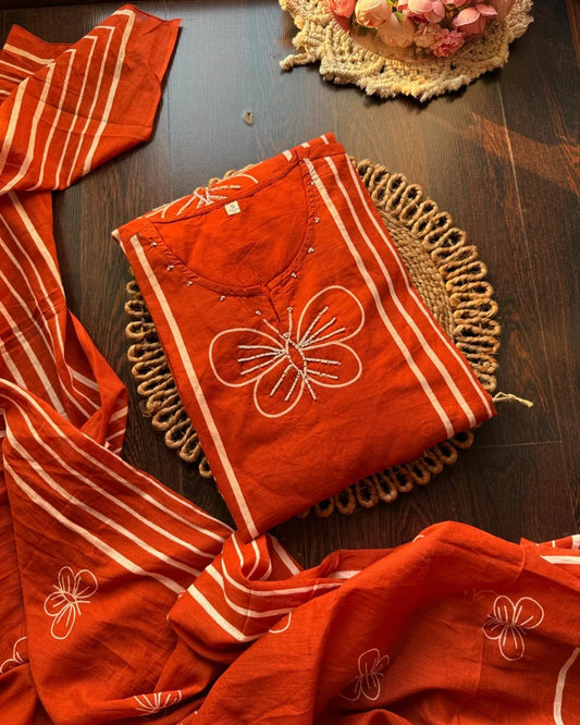 Butterfly Handwork Suit – RUST ORANGE