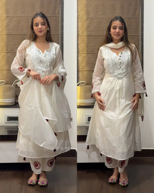 Premium Mul Chanderi Suit – White