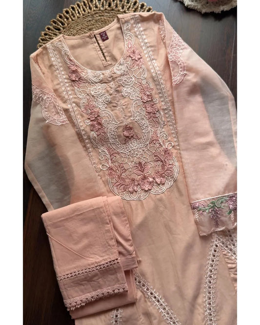 Premium Muslin Pakistani Suit -Peach