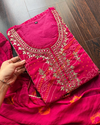 Premium Chiffon Bandhej Fit – Red