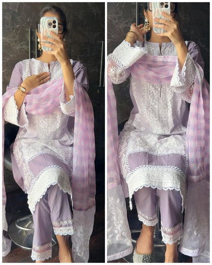 Cotton Pakistani Embroidery Dual Tone Suit – Lavender