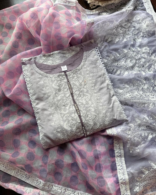 Cotton Pakistani Embroidery Dual Tone Suit – Lavender