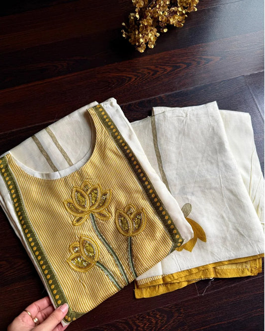 Premium Russian Silk Hand work Suit -Ivory
