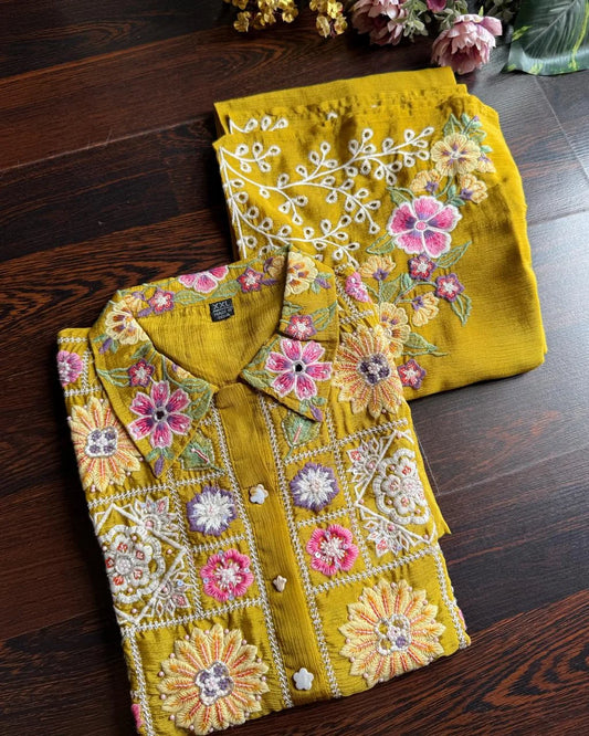 Pure Chinnon Hand work Coords -mustard