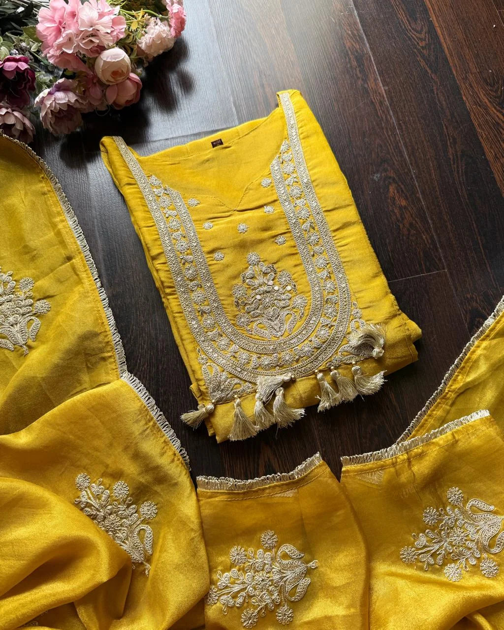 Premium Shimmer Tissue Suit-MUSTARD