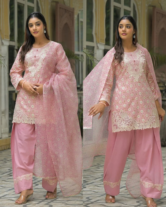 Pure Cotton Farsi Embroidered salwaar- Pink