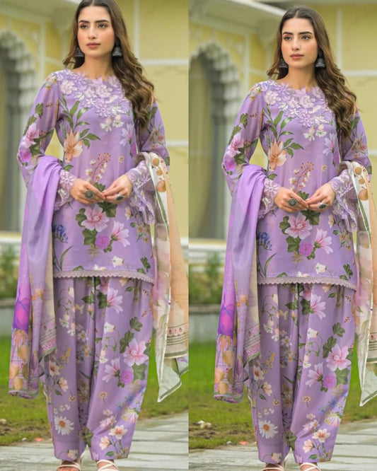 Farsi Salwaar Slub Cotton Suit – lavender