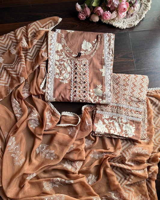 Pure Cotton Suit -Biscuit Colour