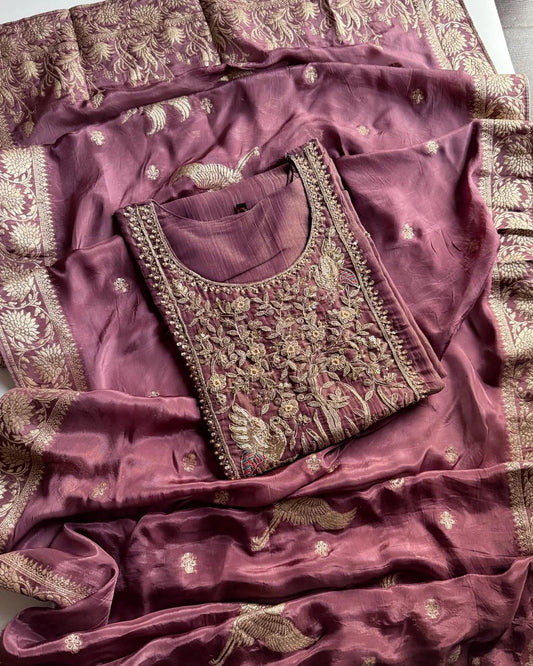 Premium Crush Tissue Embroidered Fit – Plum