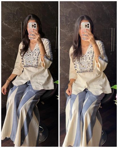 Premium Soft Denim Boho Embroidered Coord