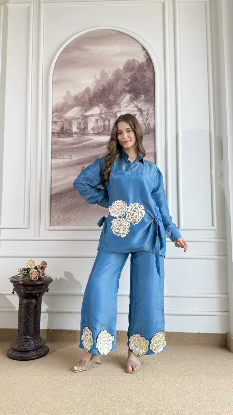 Premium Pure Tissue 3 Piece Coord – Blue