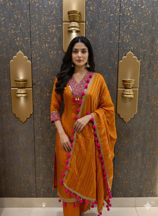 Premium Rust Pom Pom Tissue Suit