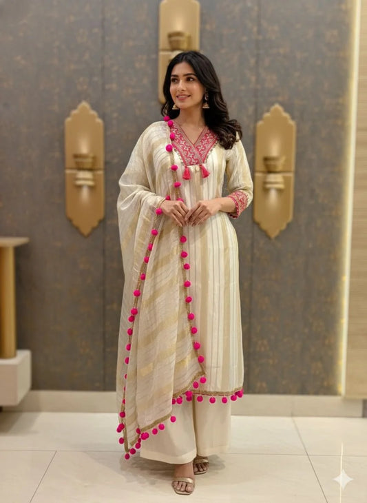 Premium Ivory Pom Pom Tissue suit