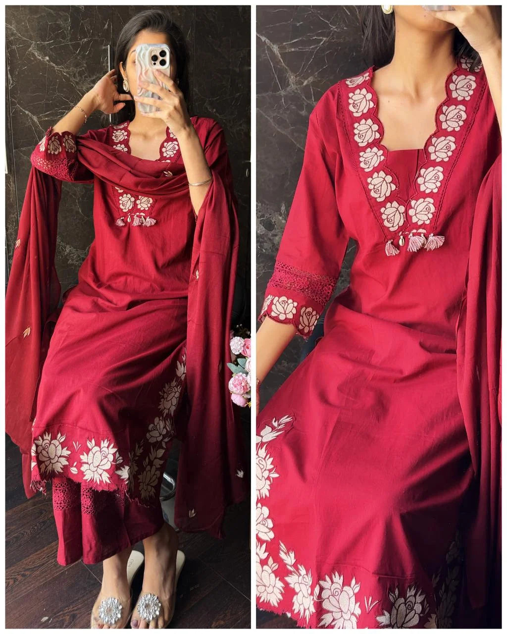 Premium Cotton Embroidered Fit – Maroon