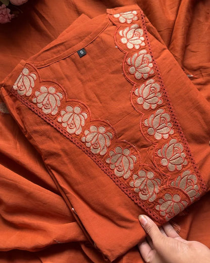 Premium Cotton Embroidered fit – Rust Orange