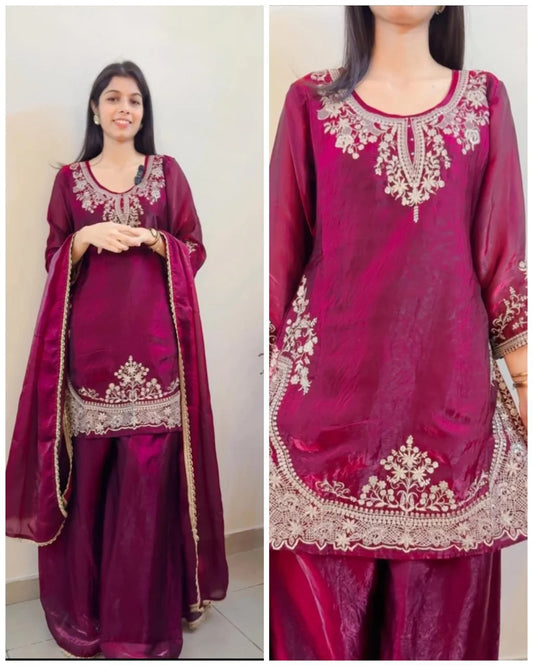 Crush Tissue Embroidered fit – Cherry Wine