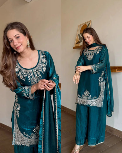 Crush Tissue Embroidered fit -Teal Blue