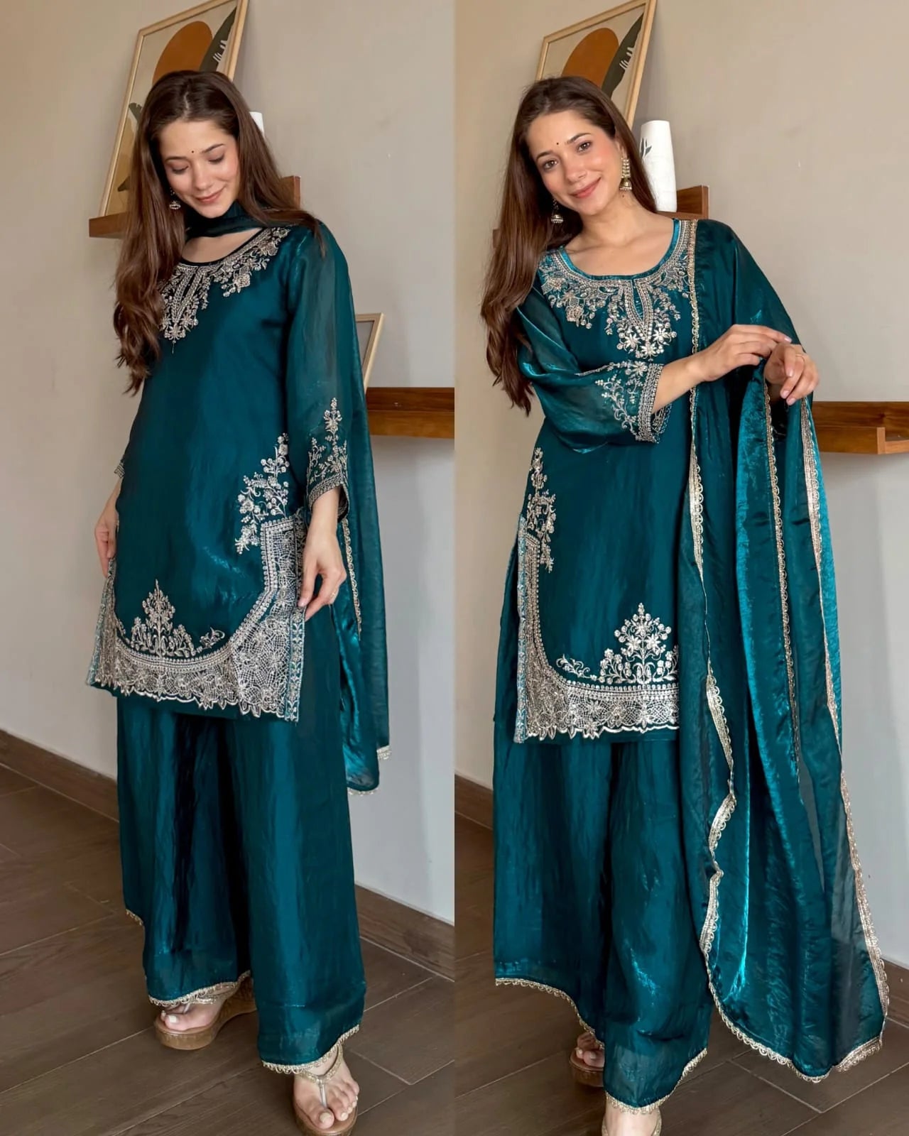 Crush Tissue Embroidered fit -Teal Blue