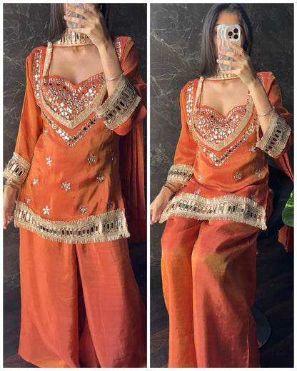 Premium Tissue 4-Piece Bustier Set –Rust Orange