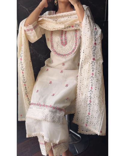 Sciffli lvory Embroidered Suit