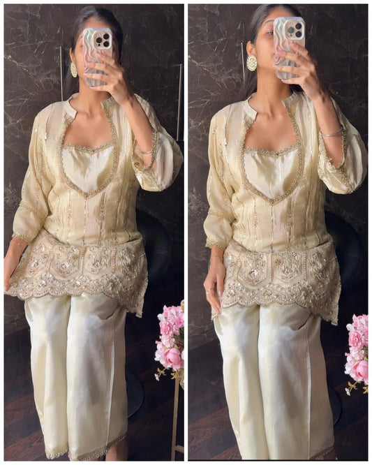 3 Piece Bustier Tissue Embroidered Coord