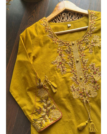 Premium cotton embroidered suit – Lime