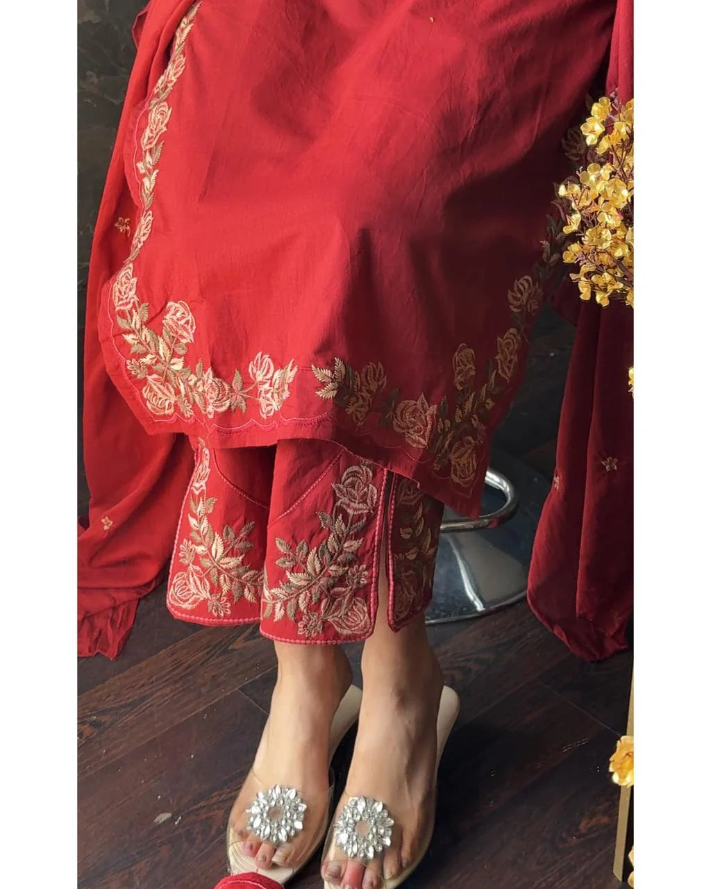 Premium Cotton Embroidered Suit -Maroon