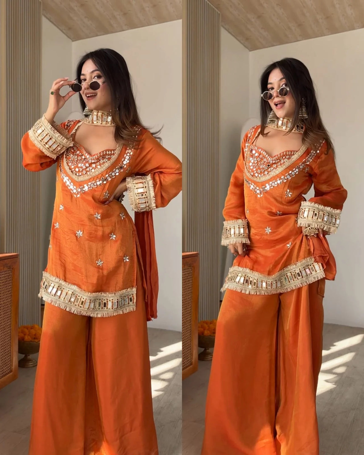 Premium Tissue 4-Piece Bustier Set –Rust Orange