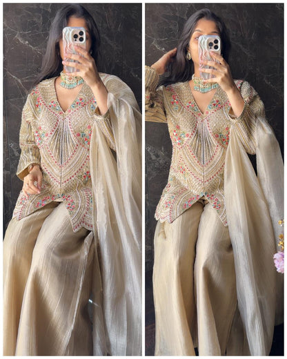 Premium Gold Crush Tissue Silk Suit