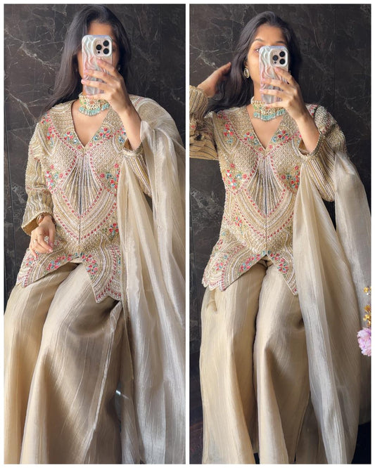 Premium Gold Crush Tissue Silk Suit