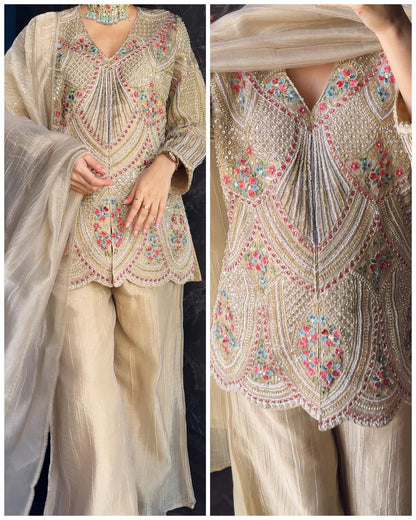 Premium Gold Crush Tissue Silk Suit