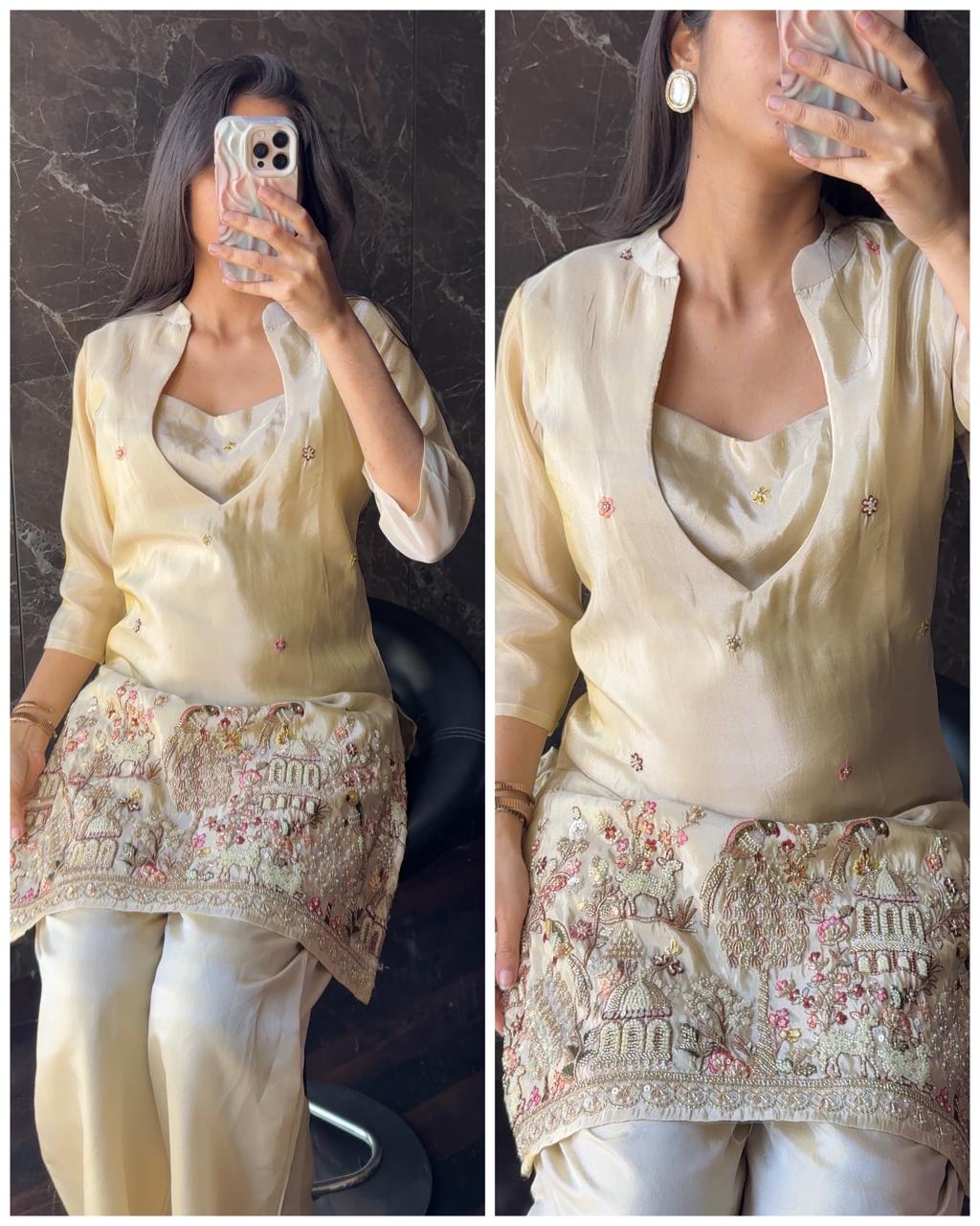 Premium Ivory Gold Zardoshi Hand work Bustier Coord