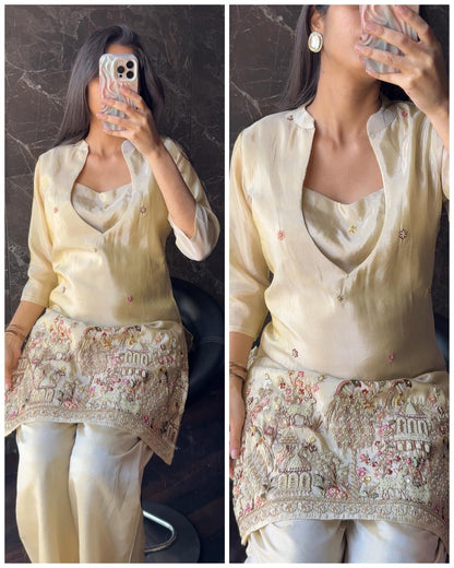 Premium Ivory Gold Zardoshi Hand work Bustier Coord