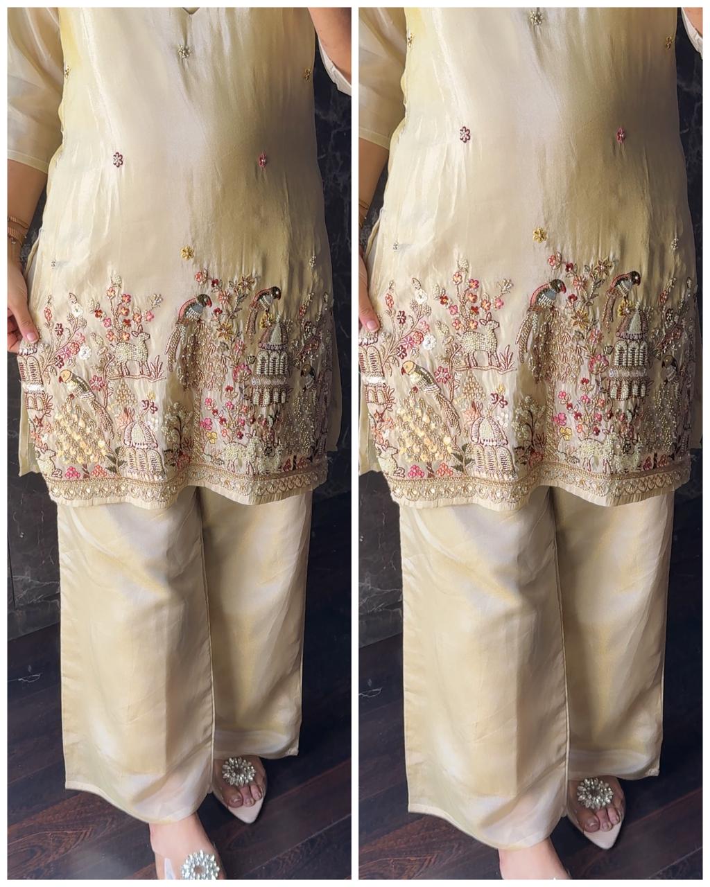 Premium Ivory Gold Zardoshi Hand work Bustier Coord