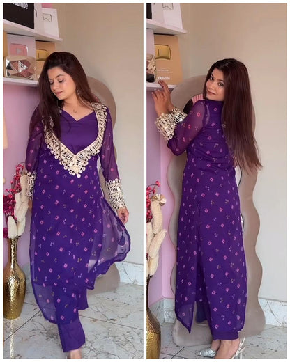 3-Piece Bustier Chiffon Set – Purple