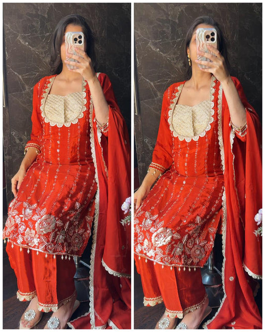 Premium Shimmer Tissue Bustier Suit- Rust