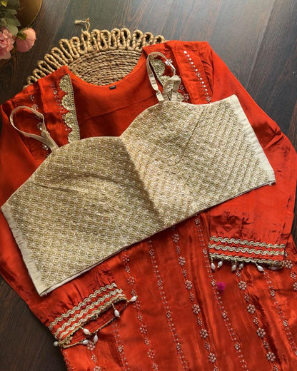 Premium Shimmer Tissue Bustier Suit- Rust